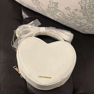 White Heart-Shaped Crossbody Bag with Gold Metallic Accents